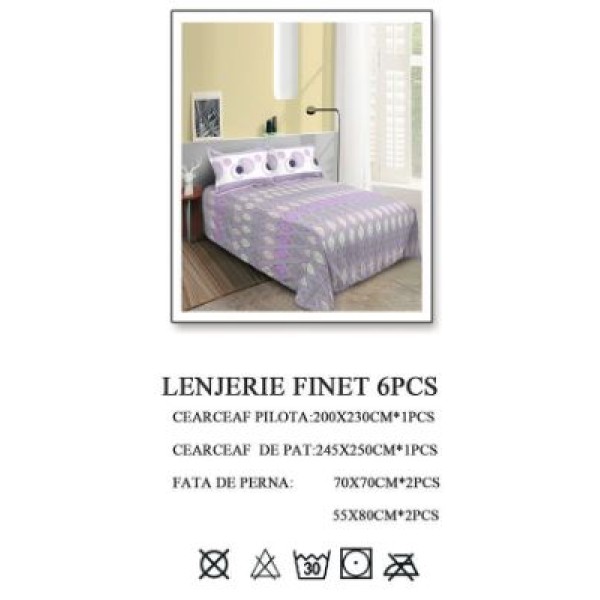 Lenjerie de pat dublu, Pucioasa, Finet, 6 piese, 2 persoane, 245x250cm LL-560 Lenjerie de pat dublu, Pucioasa, Finet, 6 piese, 2 persoane, 245x250cm LL-560