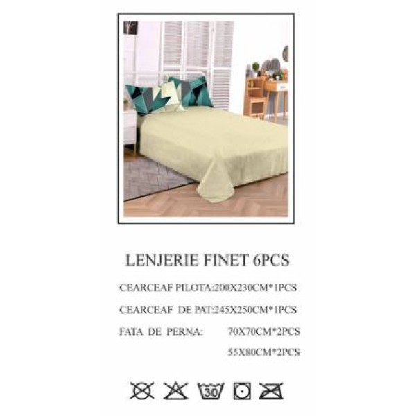 Lenjerie de pat dublu, Pucioasa, Finet, 6 piese, 2 persoane, 245x250cm LL-801 Lenjerie de pat dublu, Pucioasa, Finet, 6 piese, 2 persoane, 245x250cm LL-801