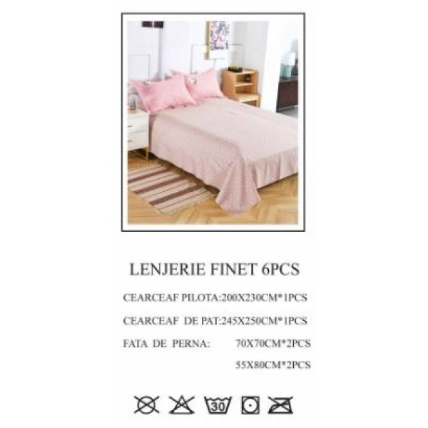 Lenjerie de pat dublu, Pucioasa, Finet, 6 piese, 2 persoane, 245x250cm LL-609 Lenjerie de pat dublu, Pucioasa, Finet, 6 piese, 2 persoane, 245x250cm LL-609