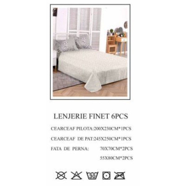 Lenjerie de pat dublu, Pucioasa, Finet, 6 piese, 2 persoane, 245x250cm LL-694 Lenjerie de pat dublu, Pucioasa, Finet, 6 piese, 2 persoane, 245x250cm LL-694