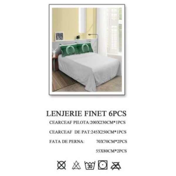 Lenjerie de pat dublu, Pucioasa, Finet, 6 piese, 2 persoane, 245x250cm LL-562 Lenjerie de pat dublu, Pucioasa, Finet, 6 piese, 2 persoane, 245x250cm LL-562