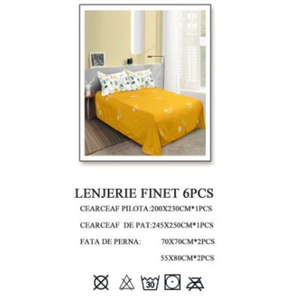 Lenjerie de pat dublu, Pucioasa, Finet, 6 piese, 2 persoane, 245x250cm LL-536 Lenjerie de pat dublu, Pucioasa, Finet, 6 piese, 2 persoane, 245x250cm LL-536