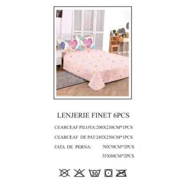 Lenjerie de pat dublu, Pucioasa, Finet, 6 piese, 2 persoane, 245x250cm LL-814 Lenjerie de pat dublu, Pucioasa, Finet, 6 piese, 2 persoane, 245x250cm LL-814
