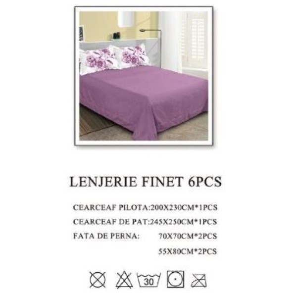 Lenjerie de pat dublu, Pucioasa, Finet, 6 piese, 2 persoane, 245x250cm LL-1035 Lenjerie de pat dublu, Pucioasa, Finet, 6 piese, 2 persoane, 245x250cm LL-1035