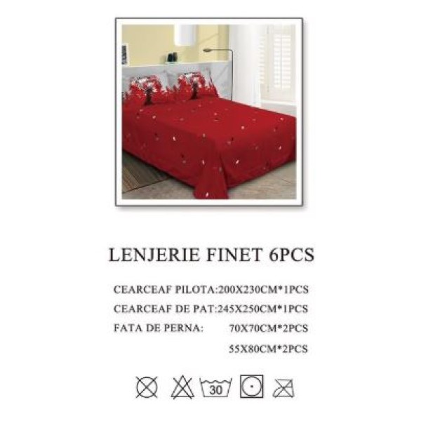 Lenjerie de pat dublu, Pucioasa, Finet, 6 piese, 2 persoane, 245x250cm LL-1036 Lenjerie de pat dublu, Pucioasa, Finet, 6 piese, 2 persoane, 245x250cm LL-1036