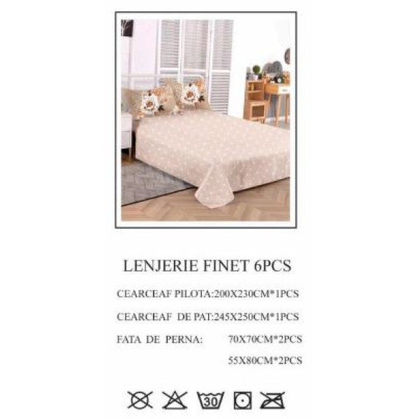 Lenjerie de pat dublu, Pucioasa, Finet, 6 piese, 2 persoane, 245x250cm LL-806 Lenjerie de pat dublu, Pucioasa, Finet, 6 piese, 2 persoane, 245x250cm LL-806