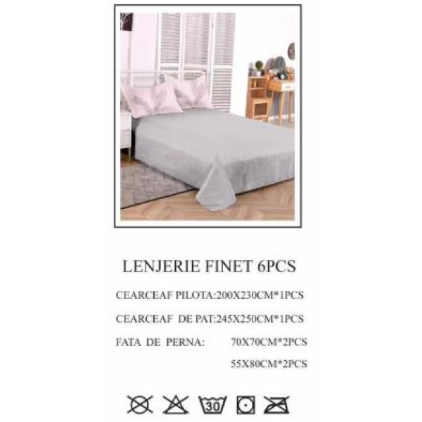 Lenjerie de pat dublu, Pucioasa, Finet, 6 piese, 2 persoane, 245x250cm LL-732 Lenjerie de pat dublu, Pucioasa, Finet, 6 piese, 2 persoane, 245x250cm LL-732
