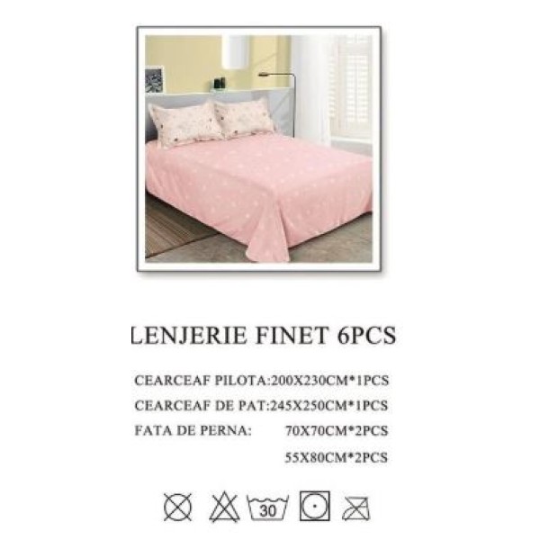 Lenjerie de pat dublu, Pucioasa, Finet, 6 piese, 2 persoane, 245x250cm LL-1046 Lenjerie de pat dublu, Pucioasa, Finet, 6 piese, 2 persoane, 245x250cm LL-1046