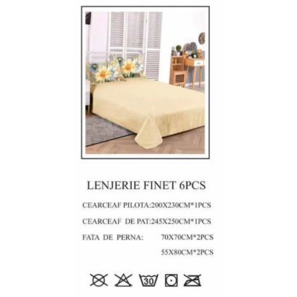 Lenjerie de pat dublu, Pucioasa, Finet, 6 piese, 2 persoane, 245x250cm LL-705 Lenjerie de pat dublu, Pucioasa, Finet, 6 piese, 2 persoane, 245x250cm LL-705