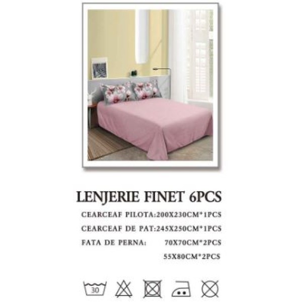 Lenjerie de pat dublu, Pucioasa, Finet, 6 piese, 2 persoane, 245x250cm LL-1381 Lenjerie de pat dublu, Pucioasa, Finet, 6 piese, 2 persoane, 245x250cm LL-1381