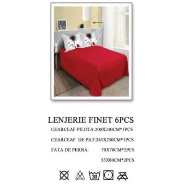 Lenjerie de pat dublu, Pucioasa, Finet, 6 piese, 2 persoane, 245x250cm LL-563 Lenjerie de pat dublu, Pucioasa, Finet, 6 piese, 2 persoane, 245x250cm LL-563