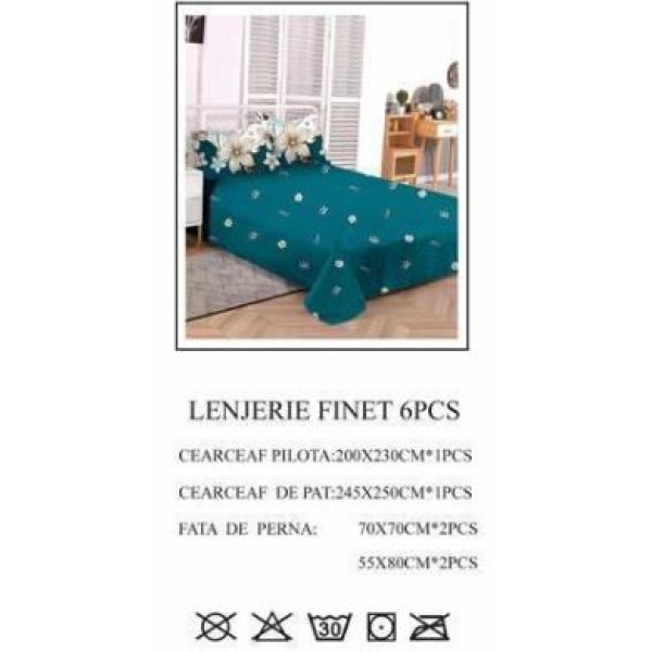 Lenjerie de pat dublu, Pucioasa, Finet, 6 piese, 2 persoane, 245x250cm LL-735 Lenjerie de pat dublu, Pucioasa, Finet, 6 piese, 2 persoane, 245x250cm LL-735