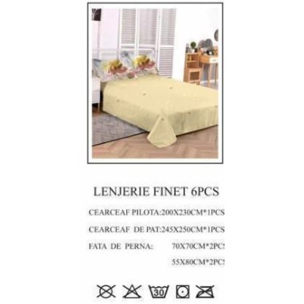 Lenjerie de pat dublu, Pucioasa, Finet, 6 piese, 2 persoane, 245x250cm LL-792 Lenjerie de pat dublu, Pucioasa, Finet, 6 piese, 2 persoane, 245x250cm LL-792