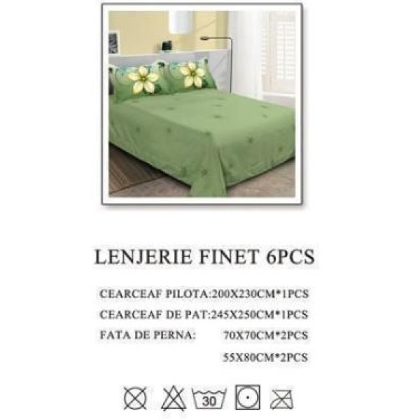 Lenjerie de pat dublu, Pucioasa, Finet, 6 piese, 2 persoane, 245x250cm LL-1027