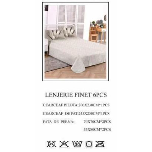 Lenjerie de pat dublu, Pucioasa, Finet, 6 piese, 2 persoane, 245x250cm LL-798 Lenjerie de pat dublu, Pucioasa, Finet, 6 piese, 2 persoane, 245x250cm LL-798