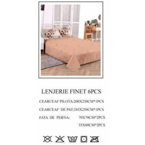 Lenjerie de pat dublu, Pucioasa, Finet, 6 piese, 2 persoane, 245x250cm LL-796 Lenjerie de pat dublu, Pucioasa, Finet, 6 piese, 2 persoane, 245x250cm LL-796