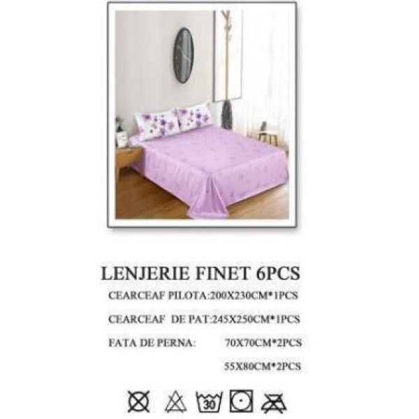 Lenjerie de pat dublu, Pucioasa, Finet, 6 piese, 2 persoane, 245x250cm LL-1199 Lenjerie de pat dublu, Pucioasa, Finet, 6 piese, 2 persoane, 245x250cm LL-1199