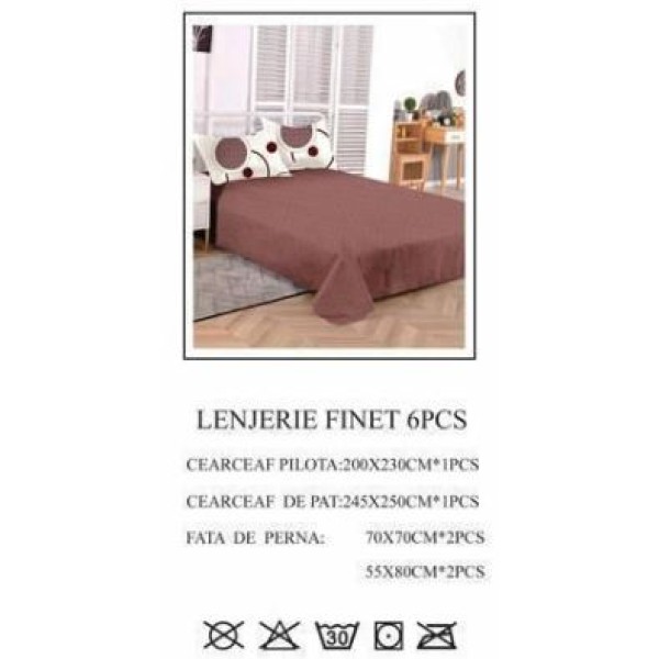Lenjerie de pat dublu, Pucioasa, Finet, 6 piese, 2 persoane, 245x250cm LL-779 Lenjerie de pat dublu, Pucioasa, Finet, 6 piese, 2 persoane, 245x250cm LL-779