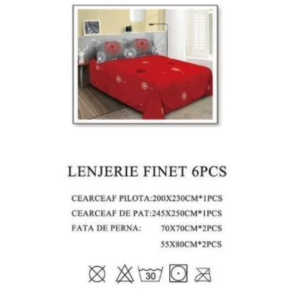 Lenjerie de pat dublu, Pucioasa, Finet, 6 piese, 2 persoane, 245x250cm LL-999 Lenjerie de pat dublu, Pucioasa, Finet, 6 piese, 2 persoane, 245x250cm LL-999