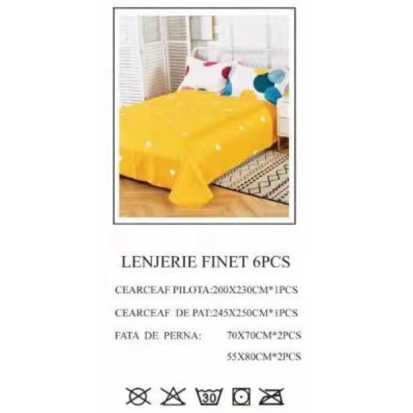 Lenjerie de pat dublu, Pucioasa, Finet, 6 piese, 2 persoane, 245x250cm LL-668 Lenjerie de pat dublu, Pucioasa, Finet, 6 piese, 2 persoane, 245x250cm LL-668