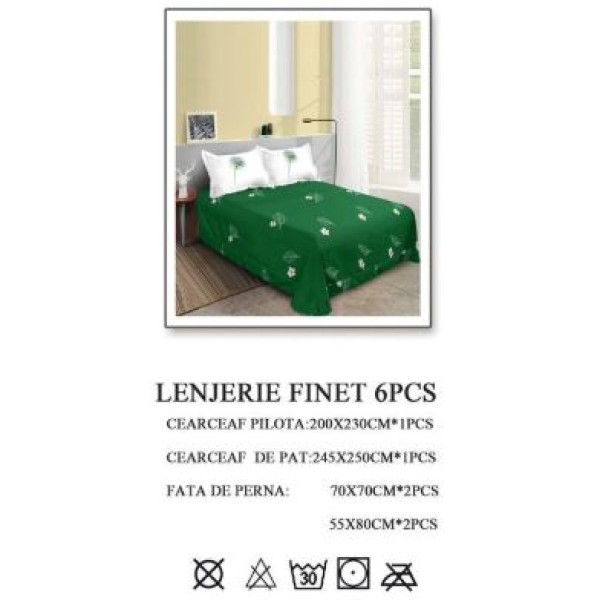 Lenjerie de pat dublu, Pucioasa, Finet, 6 piese, 2 persoane, 245x250cm LL-13 Lenjerie de pat dublu, Pucioasa, Finet, 6 piese, 2 persoane, 245x250cm LL-13