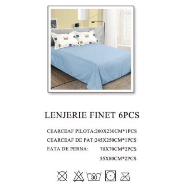 Lenjerie de pat dublu, Pucioasa, Finet, 6 piese, 2 persoane, 245x250cm LL-1047 Lenjerie de pat dublu, Pucioasa, Finet, 6 piese, 2 persoane, 245x250cm LL-1047