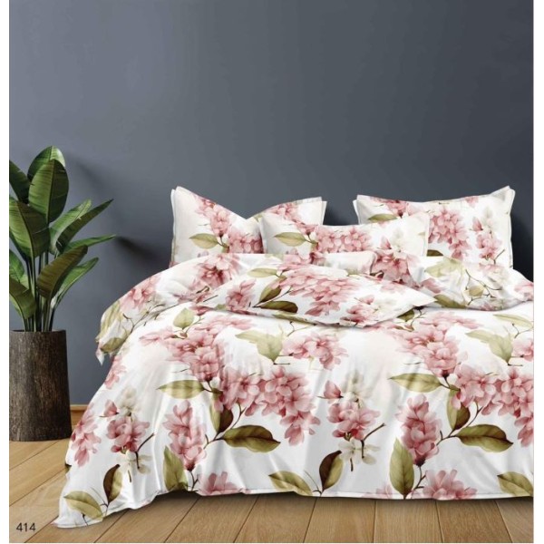 Lenjerie Bumbac Satinat, 4 Piese, 230 x 245 cm, Floricele, Alb/Roz, N-09 Lenjerie Bumbac Satinat, 4 Piese, 230 x 245 cm, Floricele, Alb/Roz, N-09