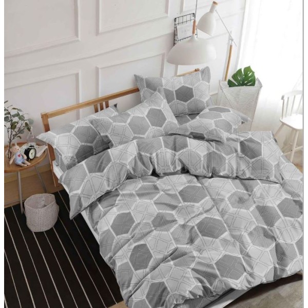 Lenjerie Bumbac Satinat, 4 Piese, 230 x 245 cm,Superior, Gri, hexagon, N-016 Lenjerie Bumbac Satinat, 4 Piese, 230 x 245 cm,Superior, Gri, hexagon, N-016