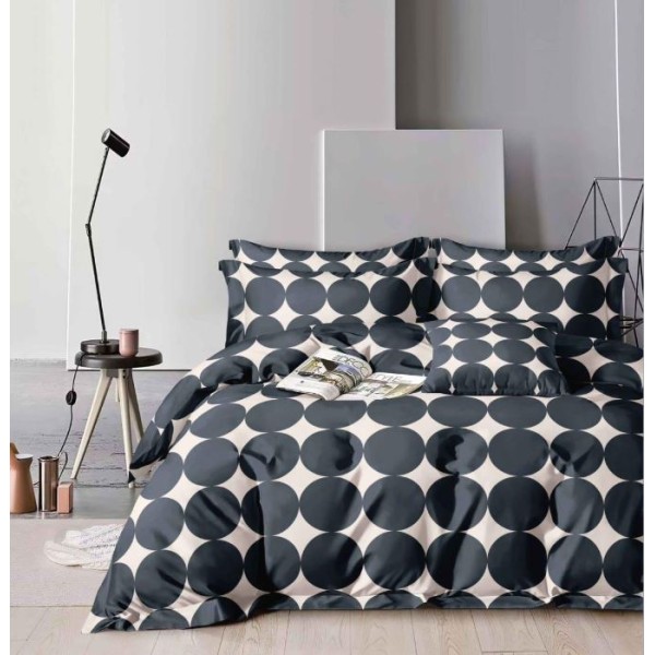 Lenjerie Bumbac Satinat, 4 Piese, 230 x 245 cm, gri cu cercuri ,N-019 Lenjerie Bumbac Satinat, 4 Piese, 230 x 245 cm, gri cu cercuri ,N-019