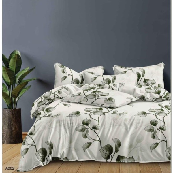 Lenjerie Bumbac Satinat, 4 Piese, 230 x 245 cm, Superior, Alb, frunze, N-010 Lenjerie Bumbac Satinat, 4 Piese, 230 x 245 cm, Superior, Alb, frunze, N-010