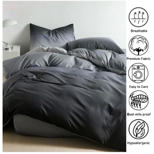 Lenjerie Bumbac Satinat, 4 Piese, 230 x 245 cm, Gri-Degrade, N-867 Lenjerie Bumbac Satinat, 4 Piese, 230 x 245 cm, Gri-Degrade, N-867