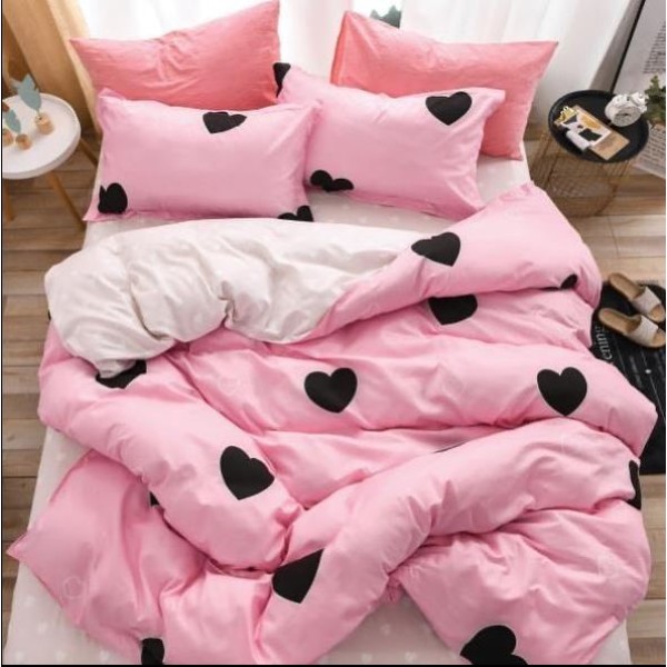 Lenjerie Bumbac Satinat, 4 Piese, 230 x 245 cm,Superior, Roz-Negru, inimi, N-221 Lenjerie Bumbac Satinat, 4 Piese, 230 x 245 cm,Superior, Roz-Negru, inimi, N-221
