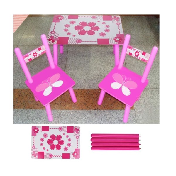 Set masuta cu doua scaune pentru copii, din MDF, Roz cu alb, 59x39x40 cm, CD-64