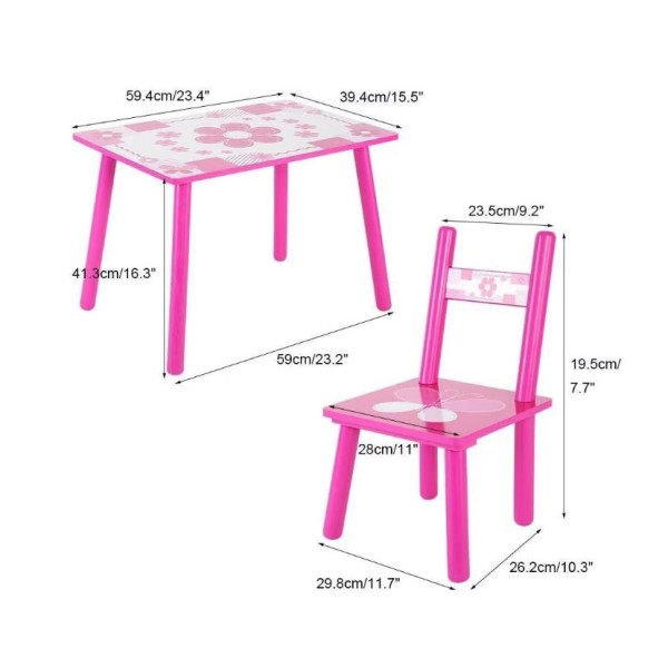 Set masuta cu doua scaune pentru copii, din MDF, Roz cu alb, 59x39x40 cm, CD-64