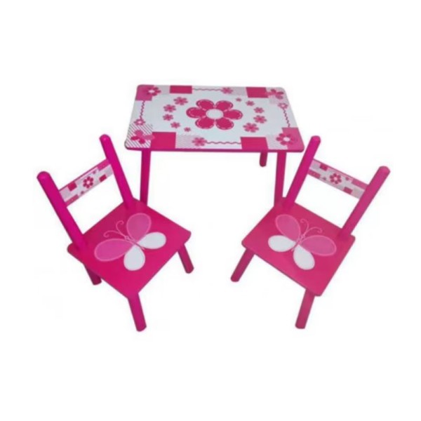 Set masuta cu doua scaune pentru copii, din MDF, Roz cu alb, 59x39x40 cm, CD-64