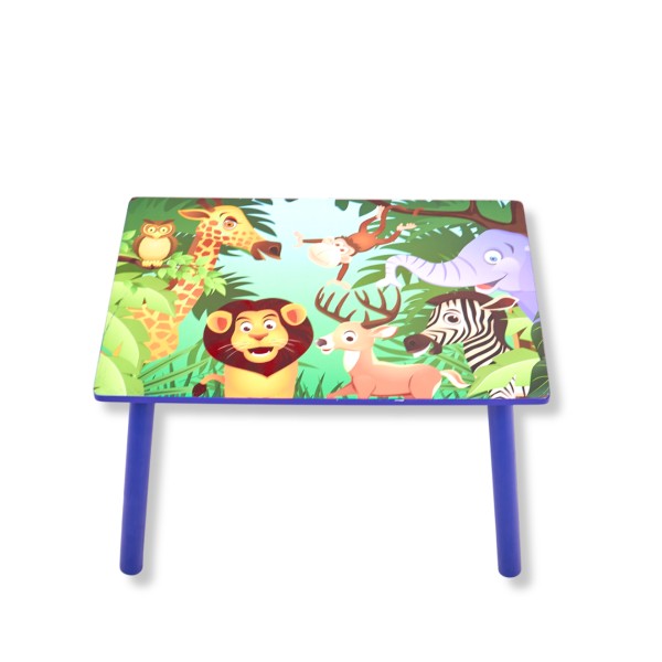 Set masuta cu doua scaune pentru copii, din MDF, Turcoaz, Animale Din Jungla ,59x39x40 cm, W-22 Set masuta cu doua scaune pentru copii, din MDF, Turcoaz, Animale Din Jungla ,59x39x40 cm, W-22