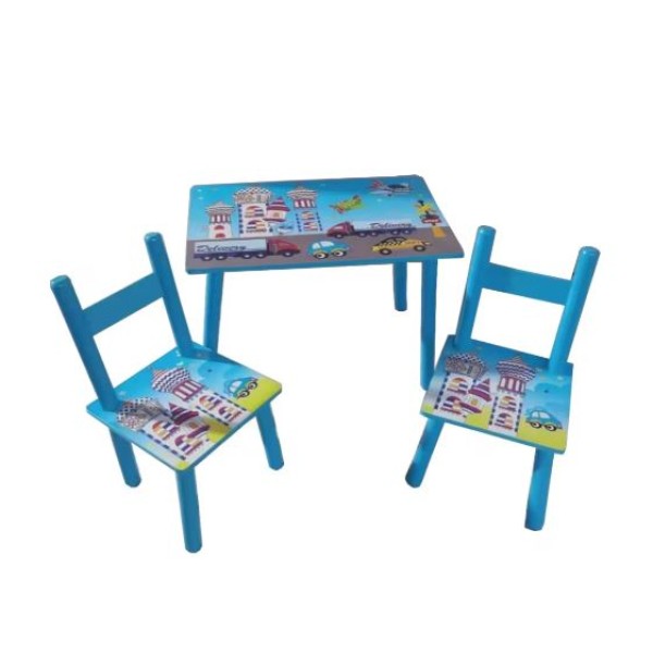 Set masuta cu doua scaune pentru copii, din MDF, Albastru ,59x39x40 cm, CD-41