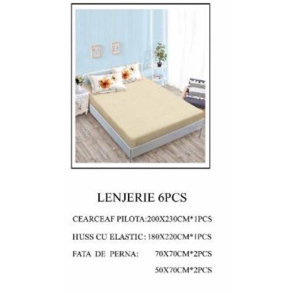 Lenjerie de pat Bumbac Finet 6 piese cu elastic LT-01