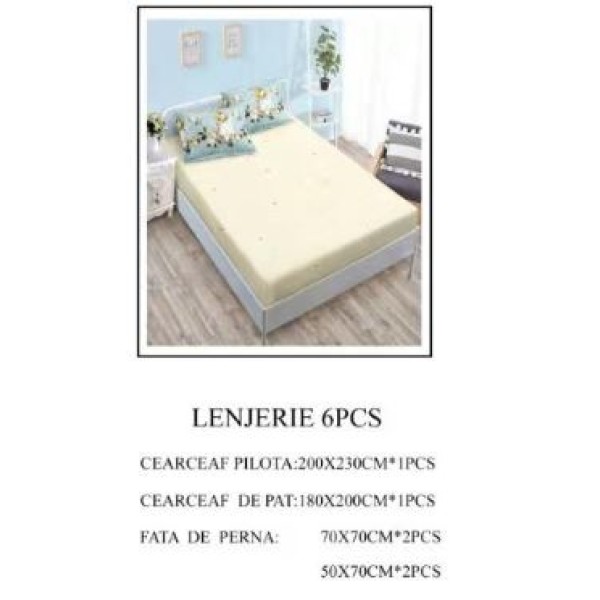 Lenjerie de pat Bumbac Finet 6 piese cu elastic LT-14