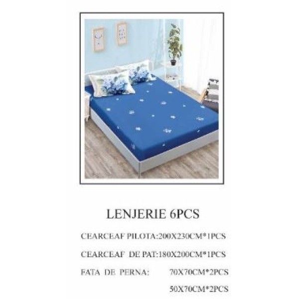 Lenjerie de pat Bumbac Finet 6 piese cu elastic LT-15