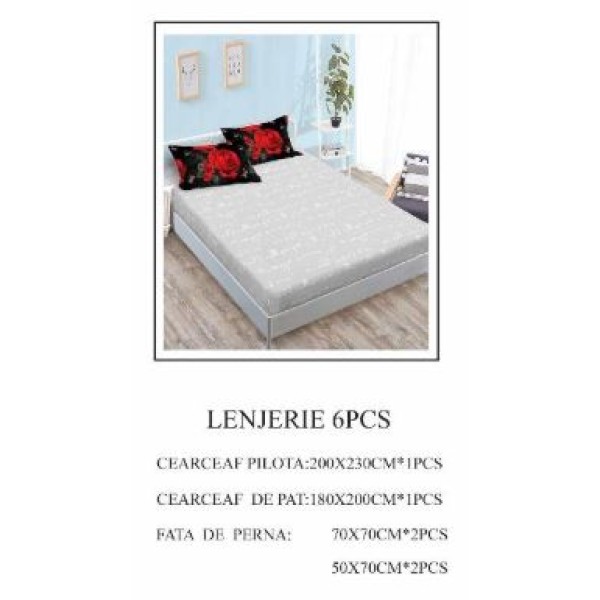 Lenjerie de pat Bumbac Finet 6 piese cu elastic LT-21