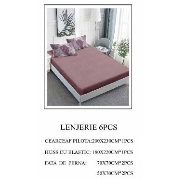 Lenjerie de pat Bumbac Finet 6 piese cu elastic LT-38