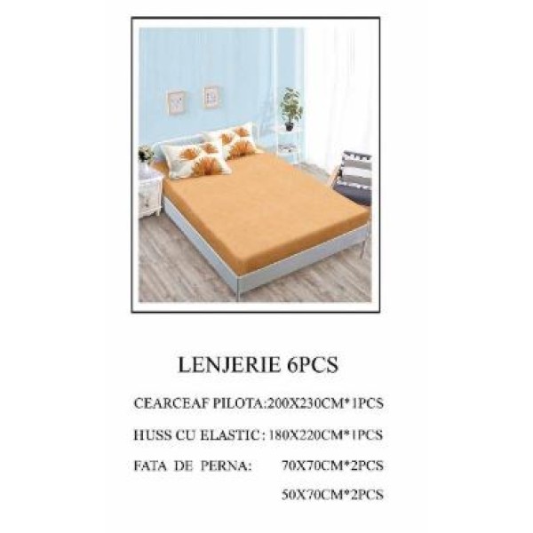 Lenjerie de pat Bumbac Finet 6 piese cu elastic LT-58