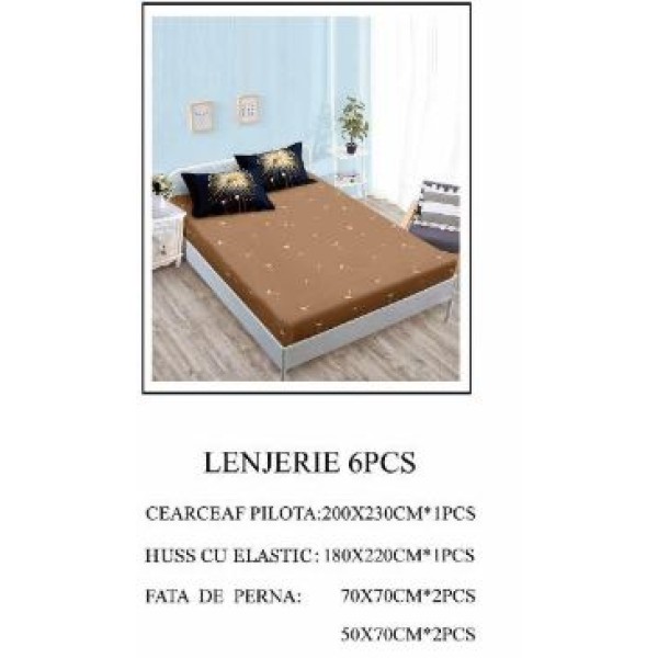 Lenjerie de pat Bumbac Finet 6 piese cu elastic LT-60