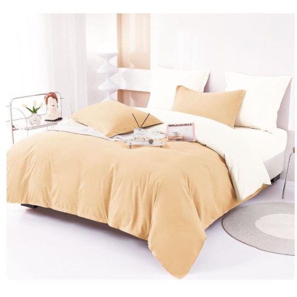 Lenjerie Pat Dublu din Finet 6 Piese, Uni, Bicolor, Cappuccino/Alb, E-3 Lenjerie Pat Dublu din Finet 6 Piese, Uni, Bicolor, Cappuccino/Alb, E-3