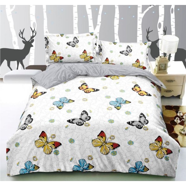 Lenjerie de Pat Dublu, 4 Piese, Cearceaf cu Elastic, Bumbac Finet, SB-17