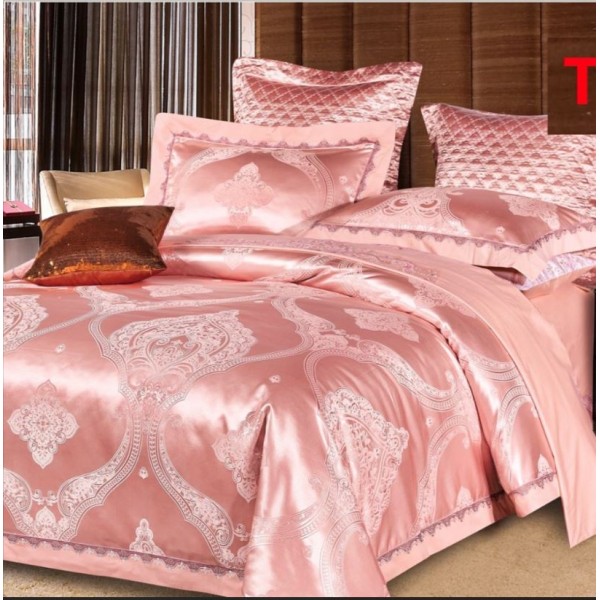 Lenjerie de pat de lux Jacquard, cu imprimeuri, 6 piese, Calitate Superioară,Luciu Elegant, 240x250cm, T-8 Lenjerie de pat de lux Jacquard, cu imprimeuri, 6 piese, Calitate Superioară,Luciu Elegant, 240x250cm, T-8