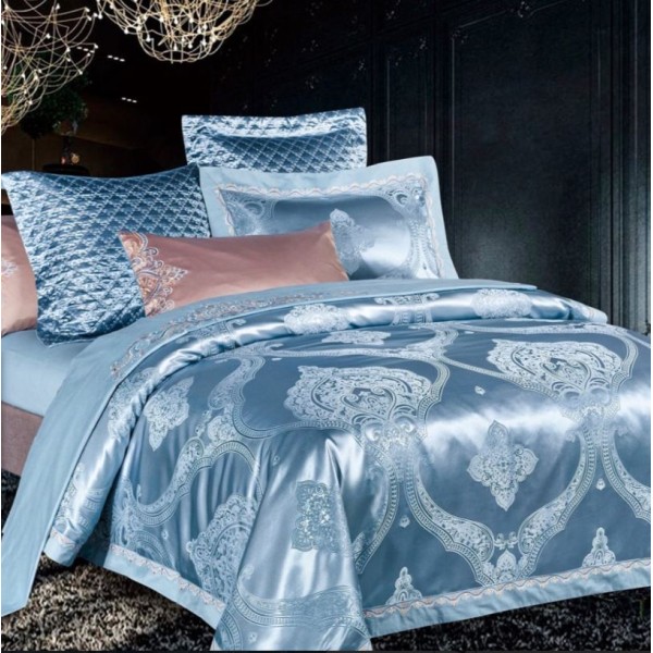 Lenjerie de pat de lux Jacquard, cu imprimeuri, 6 piese, Calitate Superioară,Luciu Elegant, 240x250cm, T-7 Lenjerie de pat de lux Jacquard, cu imprimeuri, 6 piese, Calitate Superioară,Luciu Elegant, 240x250cm, T-7