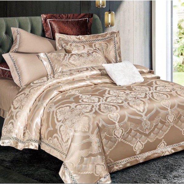 Lenjerie de pat de lux Jacquard, cu imprimeuri, 6 piese, Calitate Superioară,Luciu Elegant, 240x250cm, T-2 Lenjerie de pat de lux Jacquard, cu imprimeuri, 6 piese, Calitate Superioară,Luciu Elegant, 240x250cm, T-2