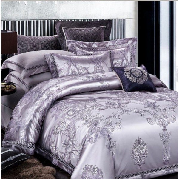Lenjerie de pat de lux Jacquard, cu imprimeuri, 6 piese, Calitate Superioară,Luciu Elegant, 240x250cm, T-1 Lenjerie de pat de lux Jacquard, cu imprimeuri, 6 piese, Calitate Superioară,Luciu Elegant, 240x250cm, T-1